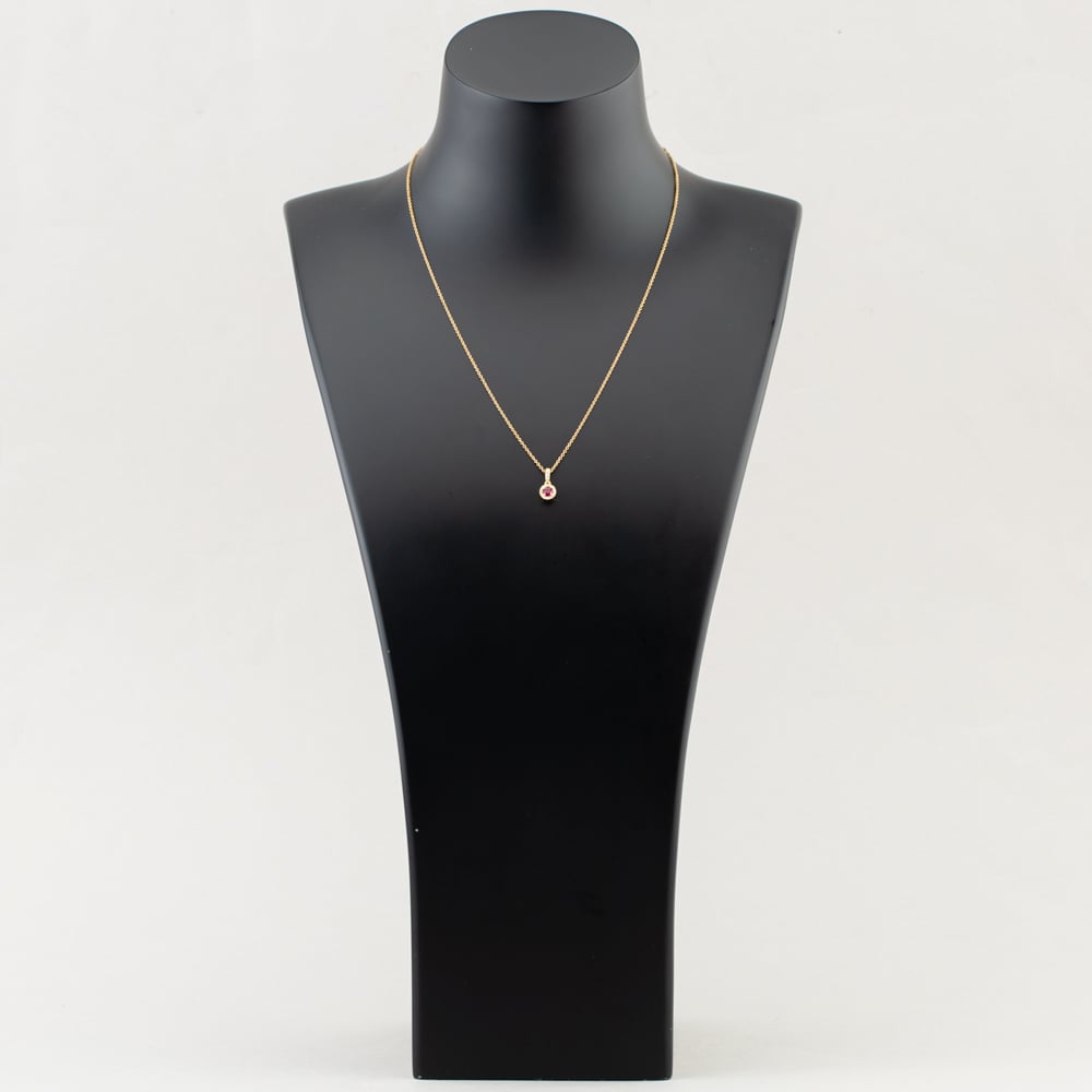 9ct Yellow Gold 0.20ct Brilliant Cut Ruby & 0.08ct Diamond Halo Necklace WWW2832
