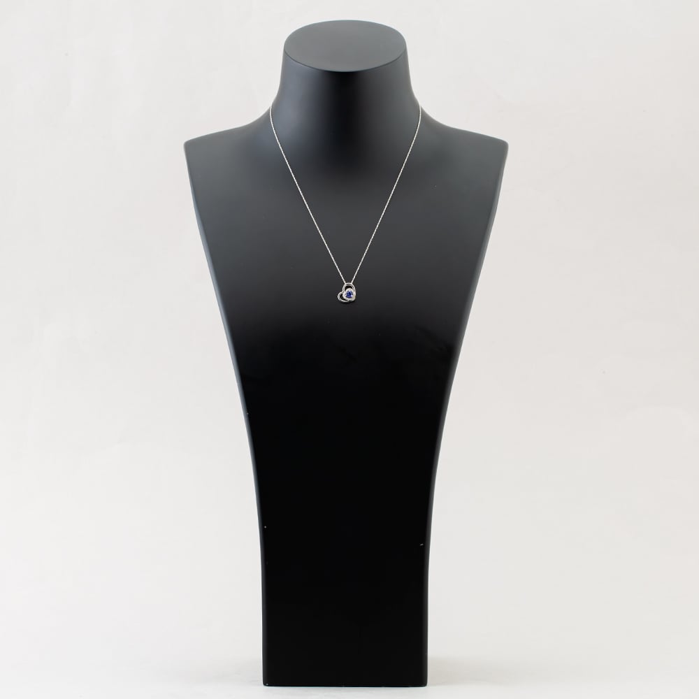Gold Impression 9ct White Gold Double Open Heart Tanzanite & Diamond Pendant Necklace RJP4008