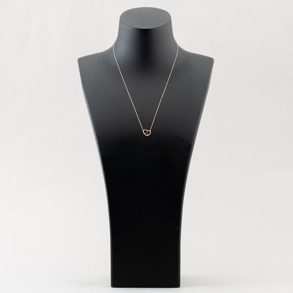 Gold Impression 9ct Yellow Gold Double Open Heart Garnet & Diamond Pendant Necklace RJP4000