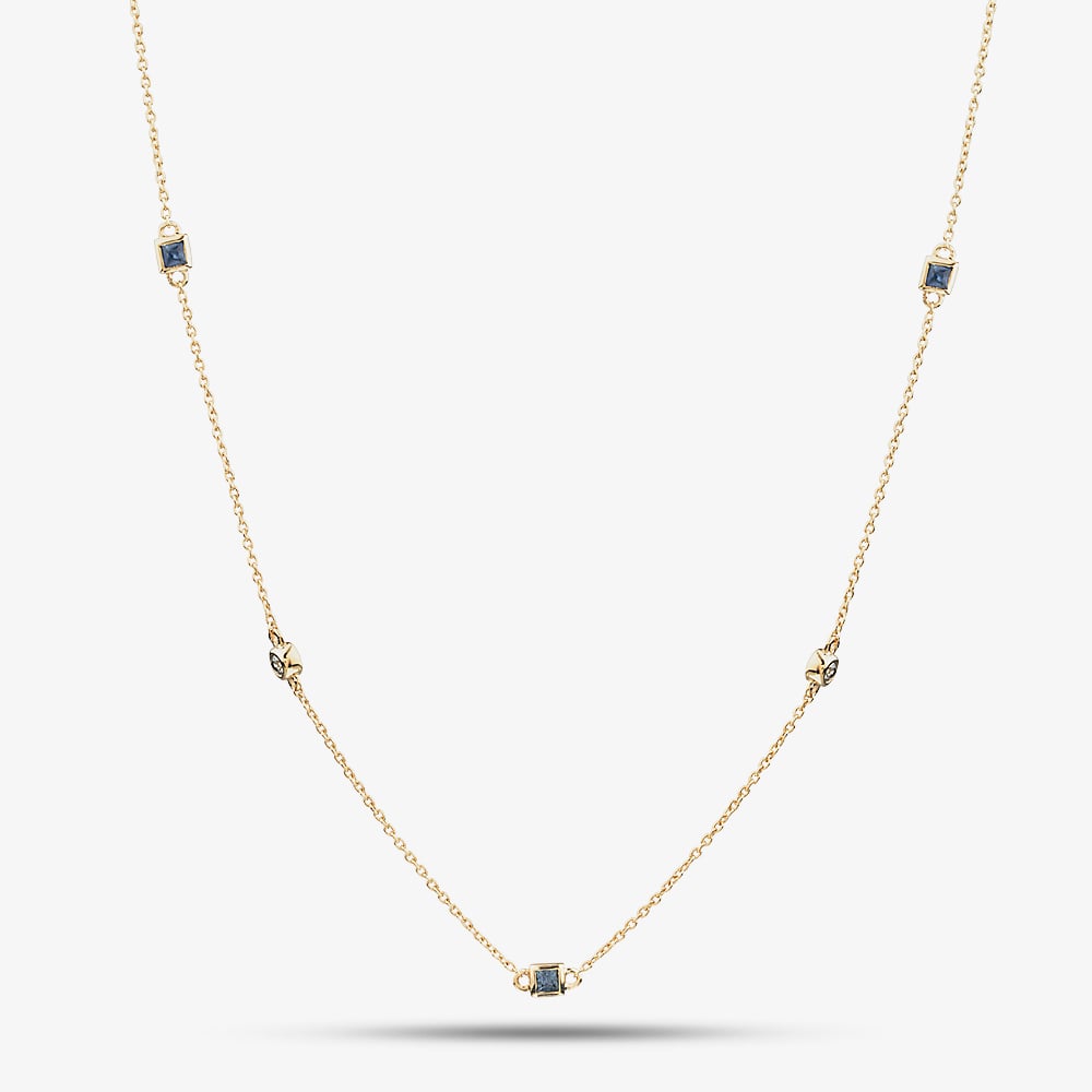 9ct Yellow Gold Sapphire &amp; Diamond Necklace RJN04756-BS