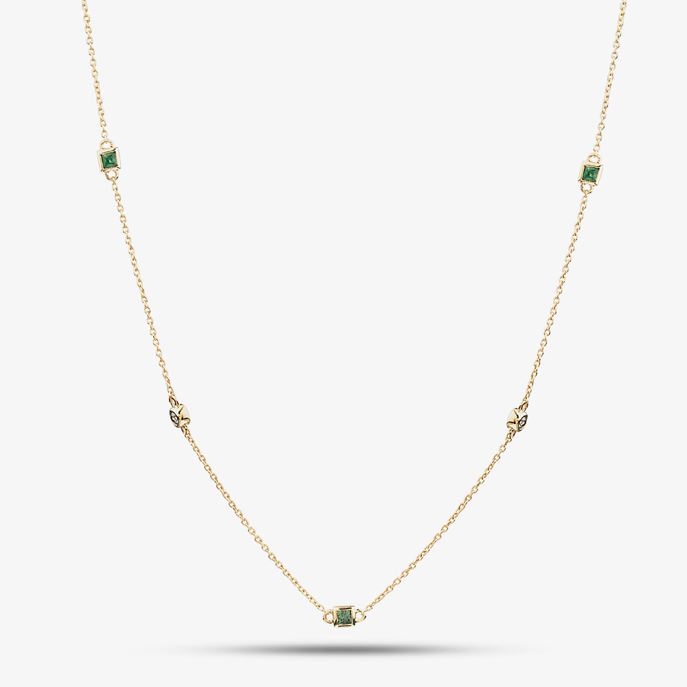 9ct Yellow Gold Emerald &amp; Diamond Necklace RJN04756-E