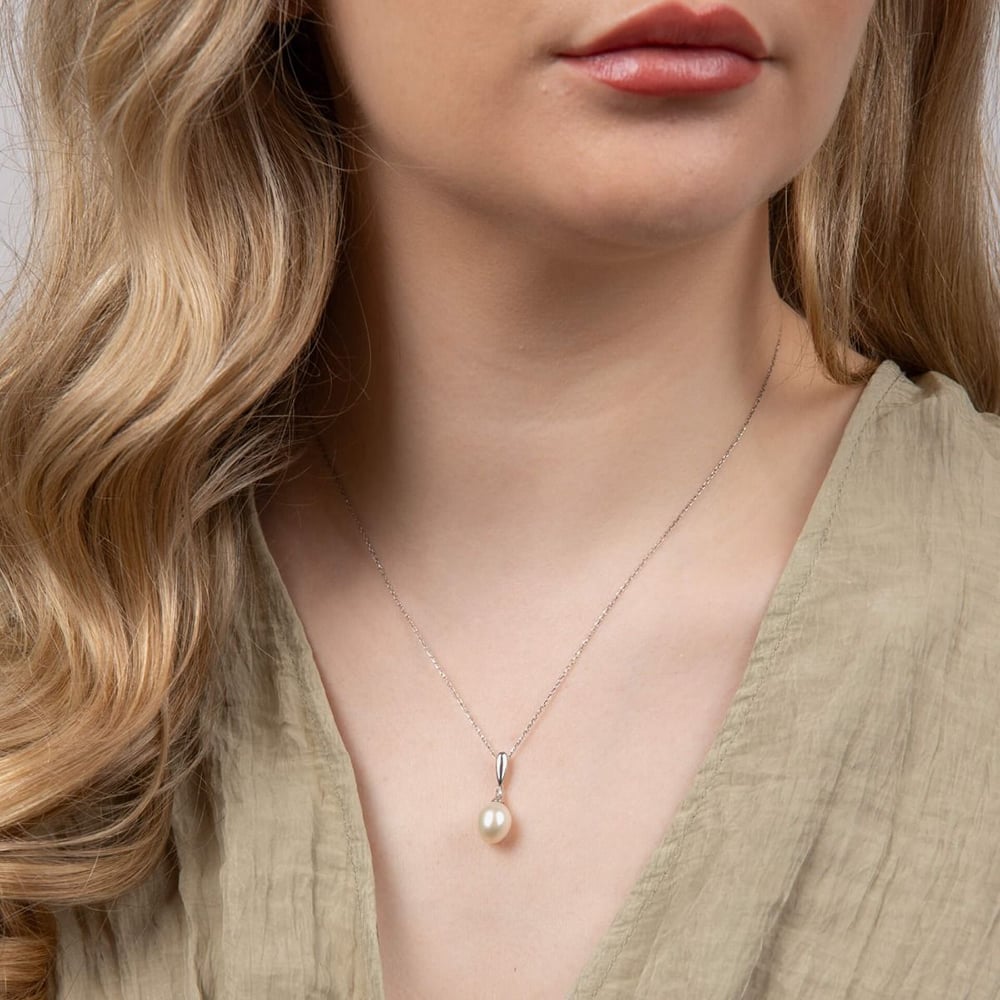 9ct White Gold Diamond Freshwater Pearl Drop Loose Pendant GP2018W