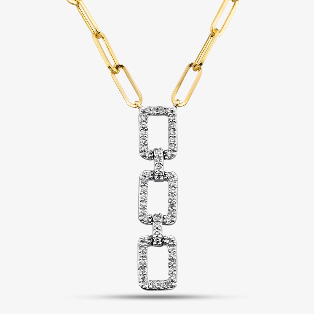 9ct Yellow Gold 0.25ct Diamond Triple Rectangle Link Necklace THN38770-25