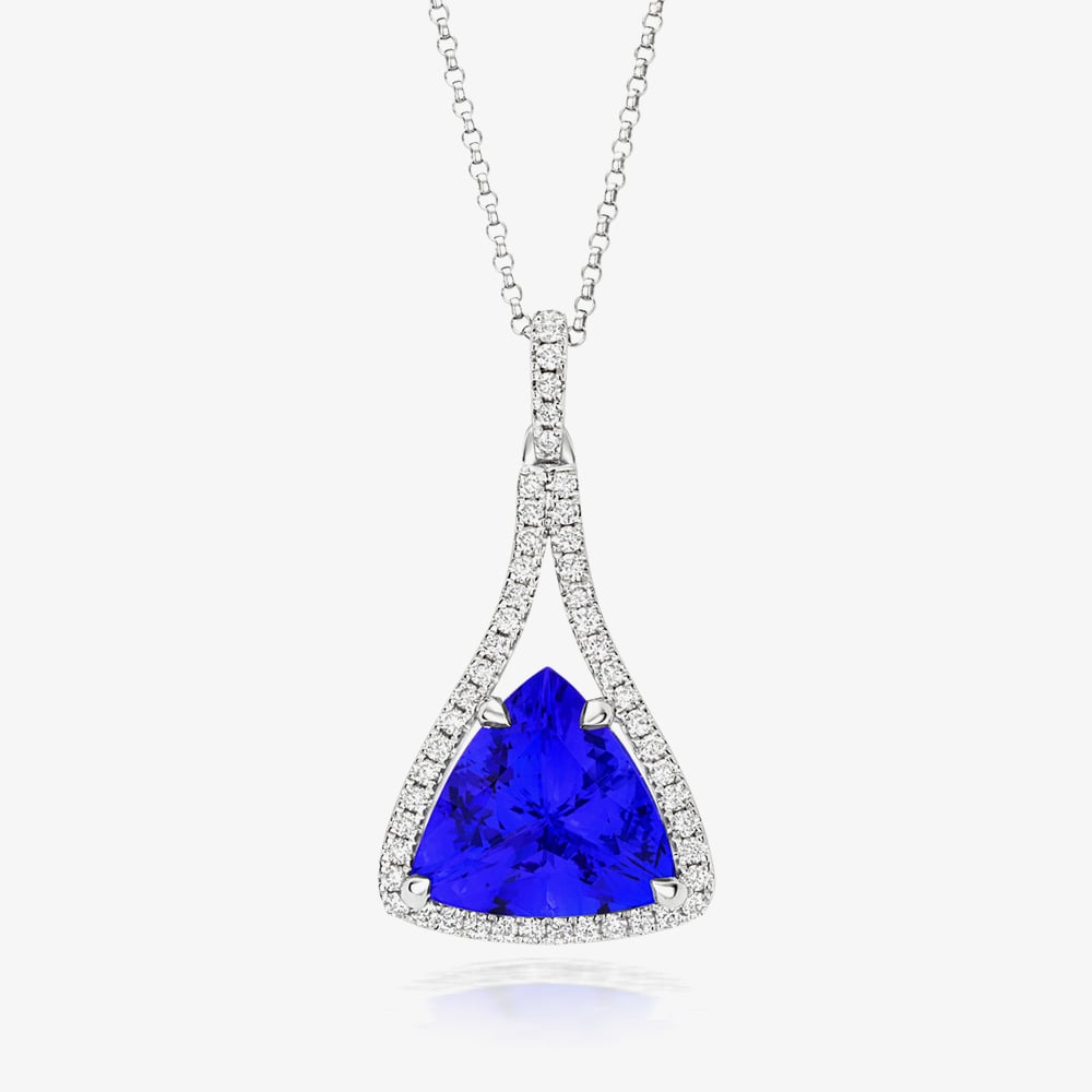 Tivon 18ct White Gold 6.41ct Triangle Tanzanite &amp; Diamond Royale Pendant PW-0948-TZ