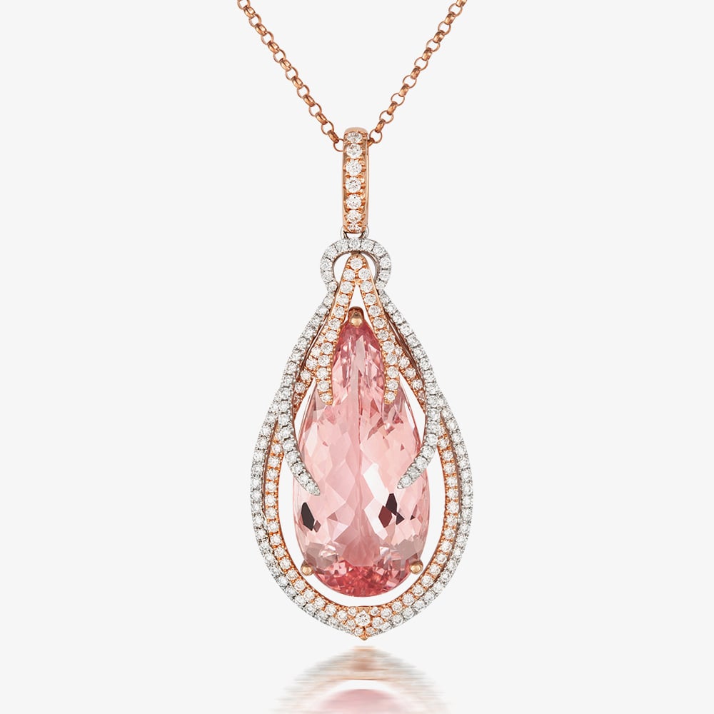 Tivon 18ct Rose Gold 1.85ct Pear Morganite &amp; Diamond Cocktails &amp; Champers Pendant PTTR-0716-MG