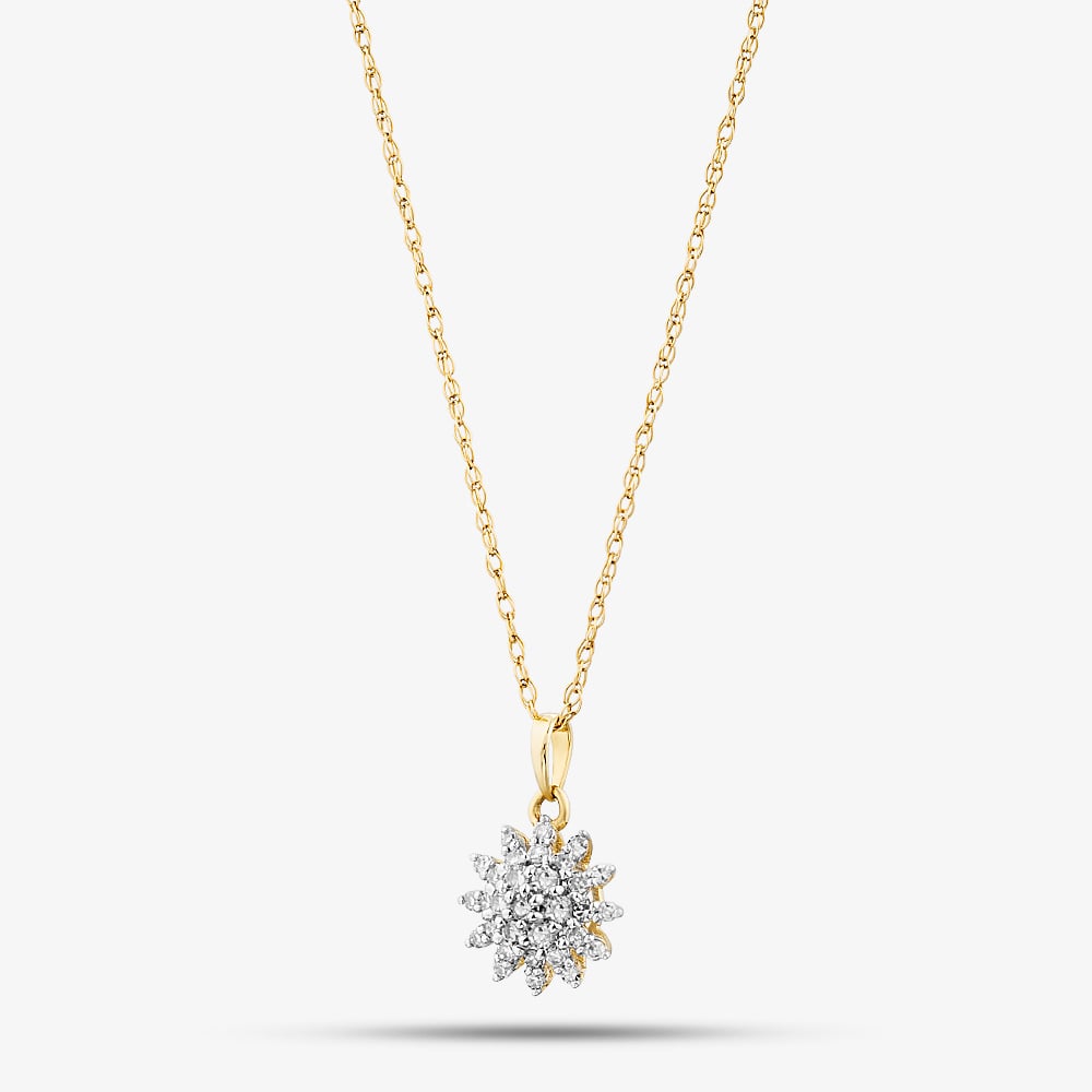 9ct Yellow Gold 0.15ct Diamond Cluster Flower Pendant THP48443-15 (YG)