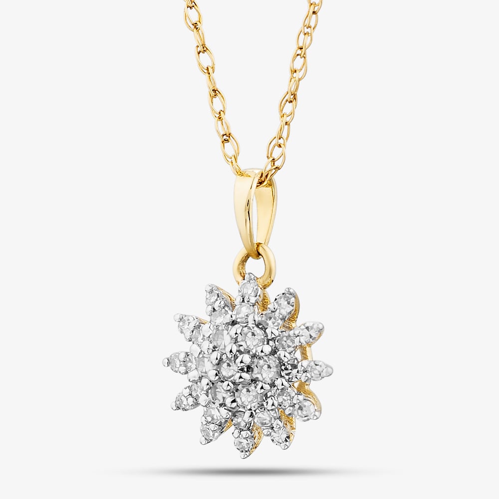 9ct Yellow Gold 0.15ct Diamond Cluster Flower Pendant THP48443-15 (YG)