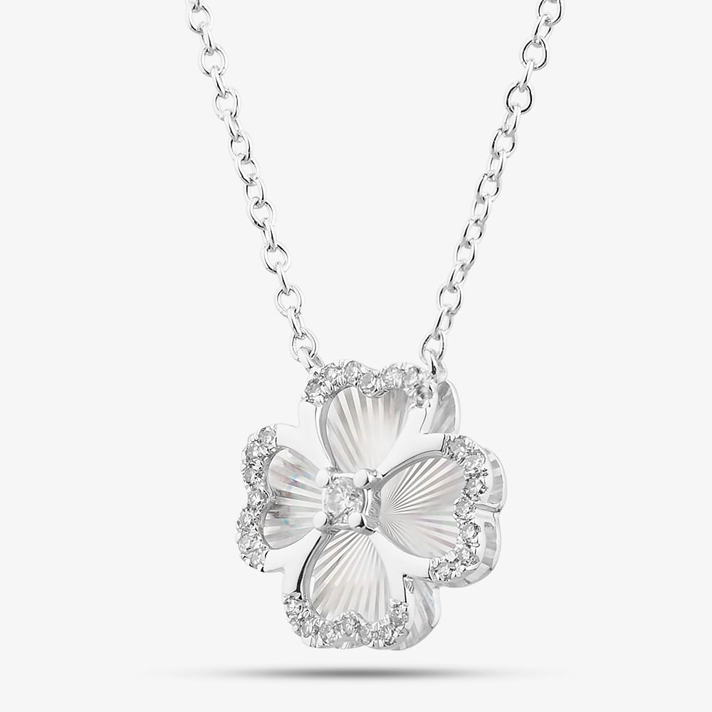 9ct White Gold 0.08ct Diamond Clover Pendant THN46884-08SF
