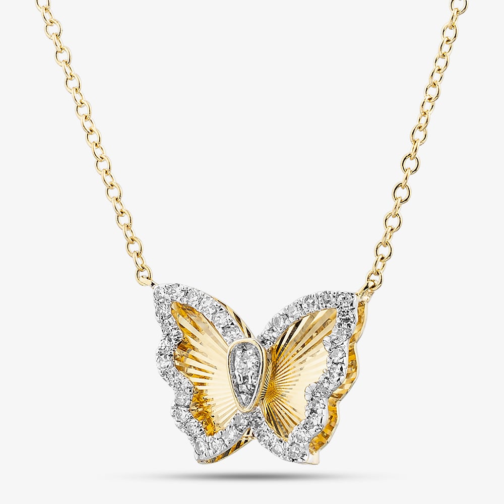 9ct Yellow Gold 0.15ct Diamond Butterfly Pendant THN47244-15SF (YG)