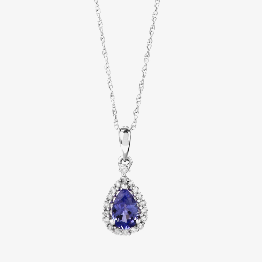 Product photograph of 9ct White Gold Diamond Tanzanite Pear Shape Pendant Vp0s604 9kw Tanz from The Jewel Hut