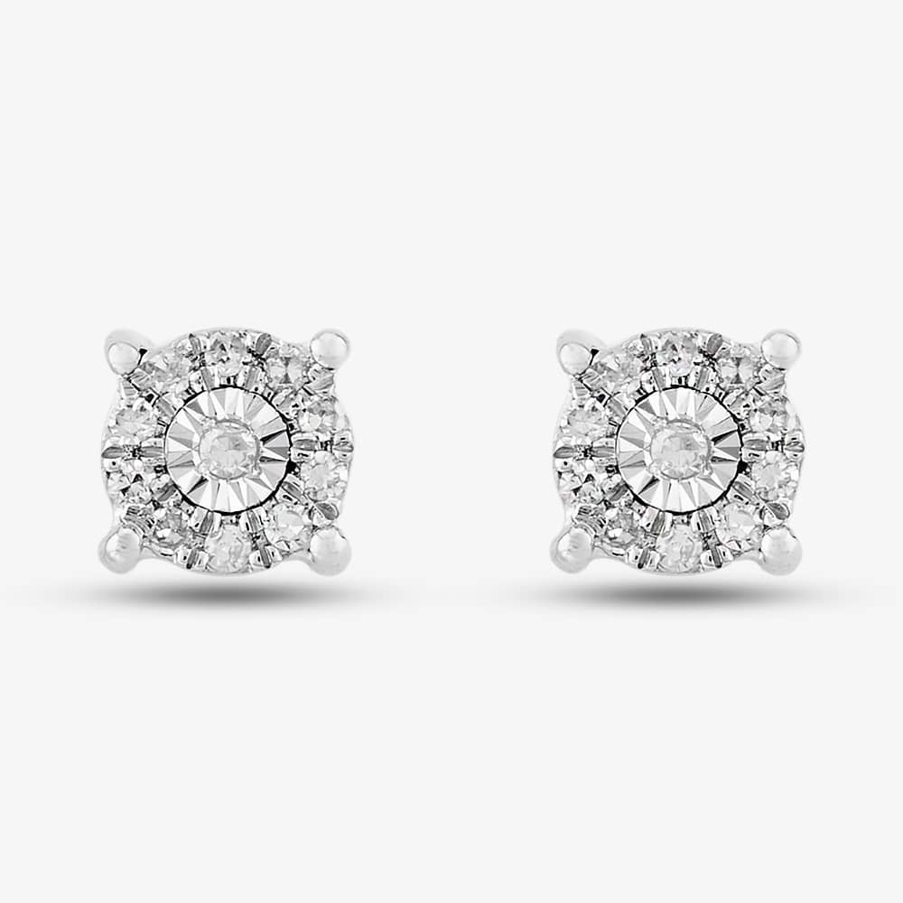 9ct White Gold 0.10ct Diamond Cluster Jewellery Set THS18600-10