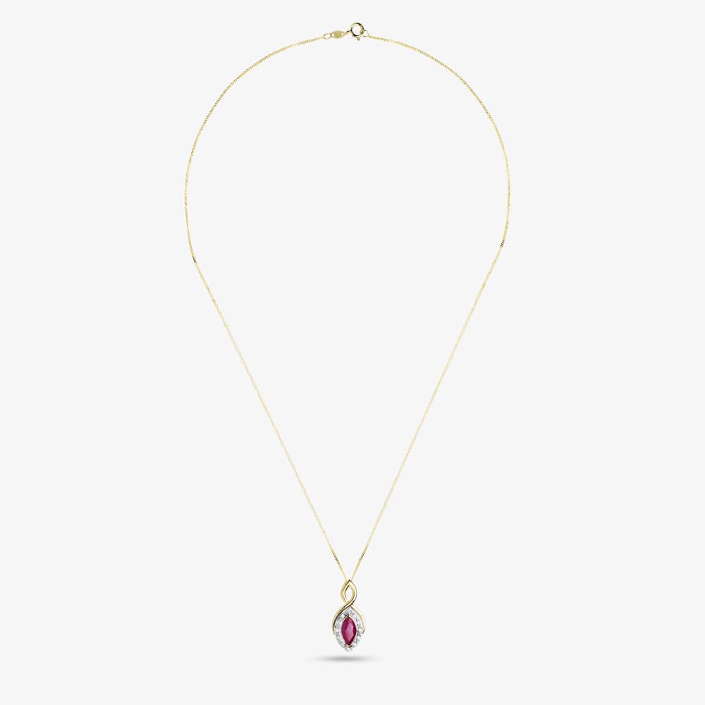 9ct Yellow Gold Marquise-Cut Ruby and Diamond Pendant P3704-10 RUBY