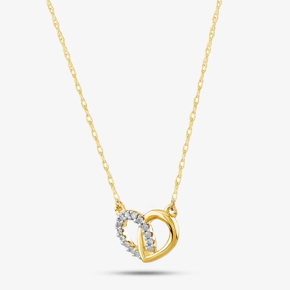 Product photograph of 9ct Yellow Gold 0 05ct Diamond Pave Linked Heart Necklace Pp05968y from The Jewel Hut