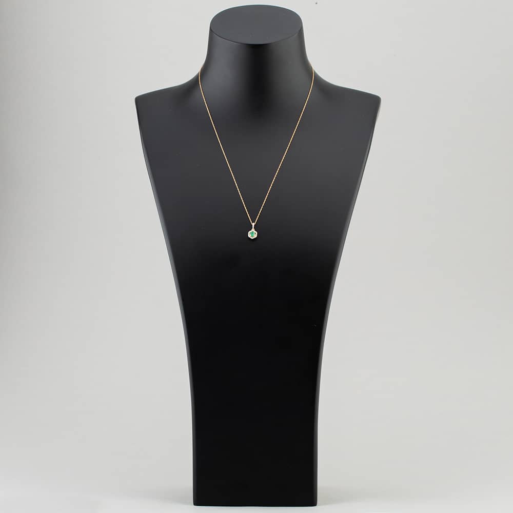 9ct Yellow Gold Emerald & 0.09ct Diamond Halo Pendant Necklace OJP1701-E
