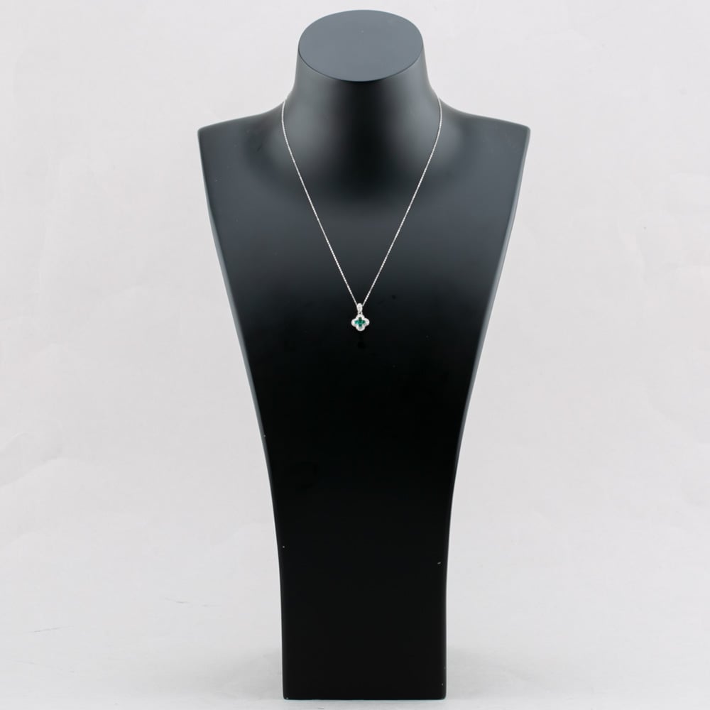 9ct White Gold Emerald & Diamond Clover Pendant Necklace PP05330 EM 5.13.0034