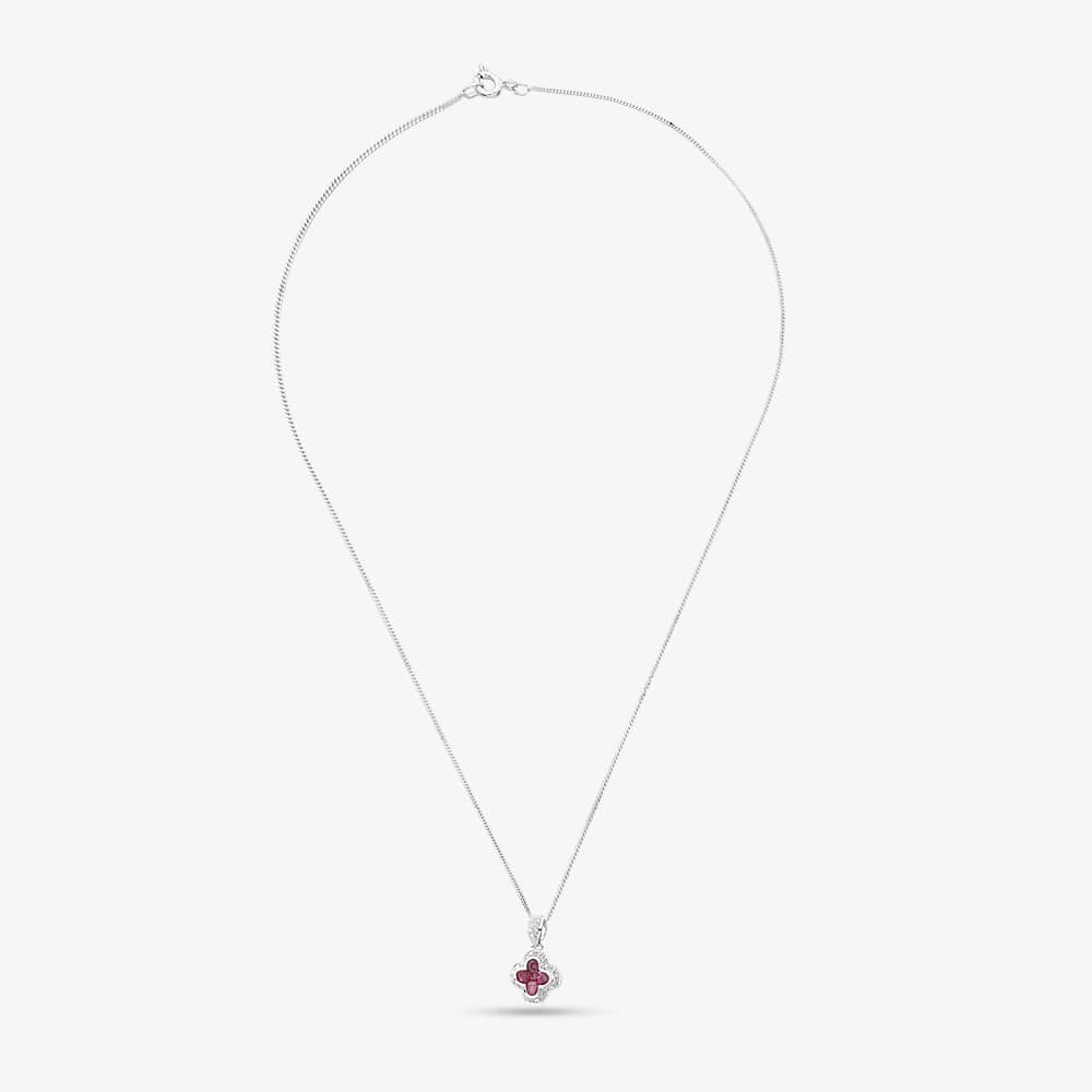 9ct White Gold Ruby and Diamond Quatrefoil Cluster Necklace PP05330 RU
