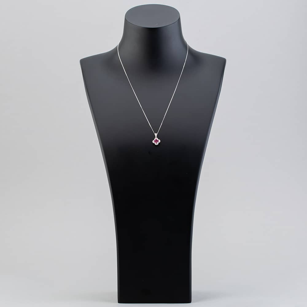 9ct White Gold Ruby and Diamond Quatrefoil Cluster Necklace PP05330 RU