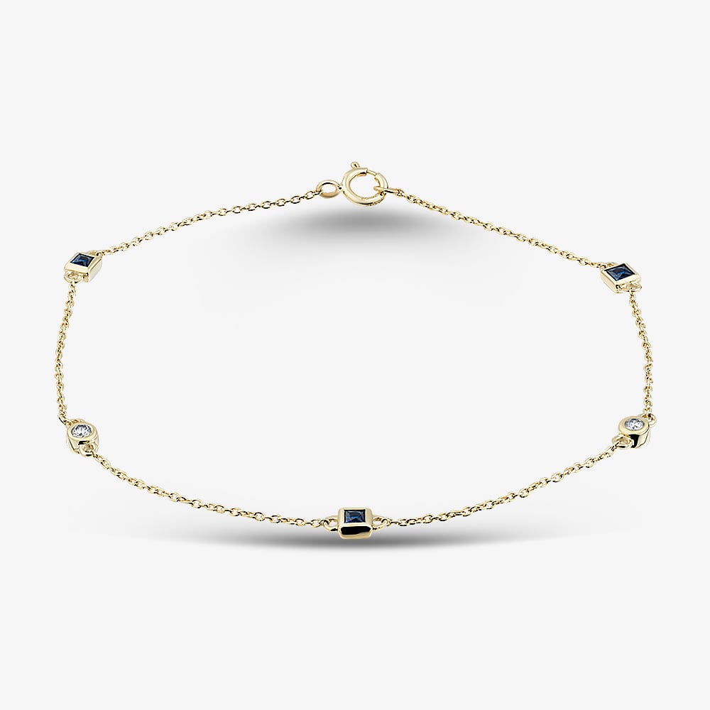 Gold Impression 9ct Yellow Gold Sapphire &amp; Diamond Chain Bracelet RJB04749-BS