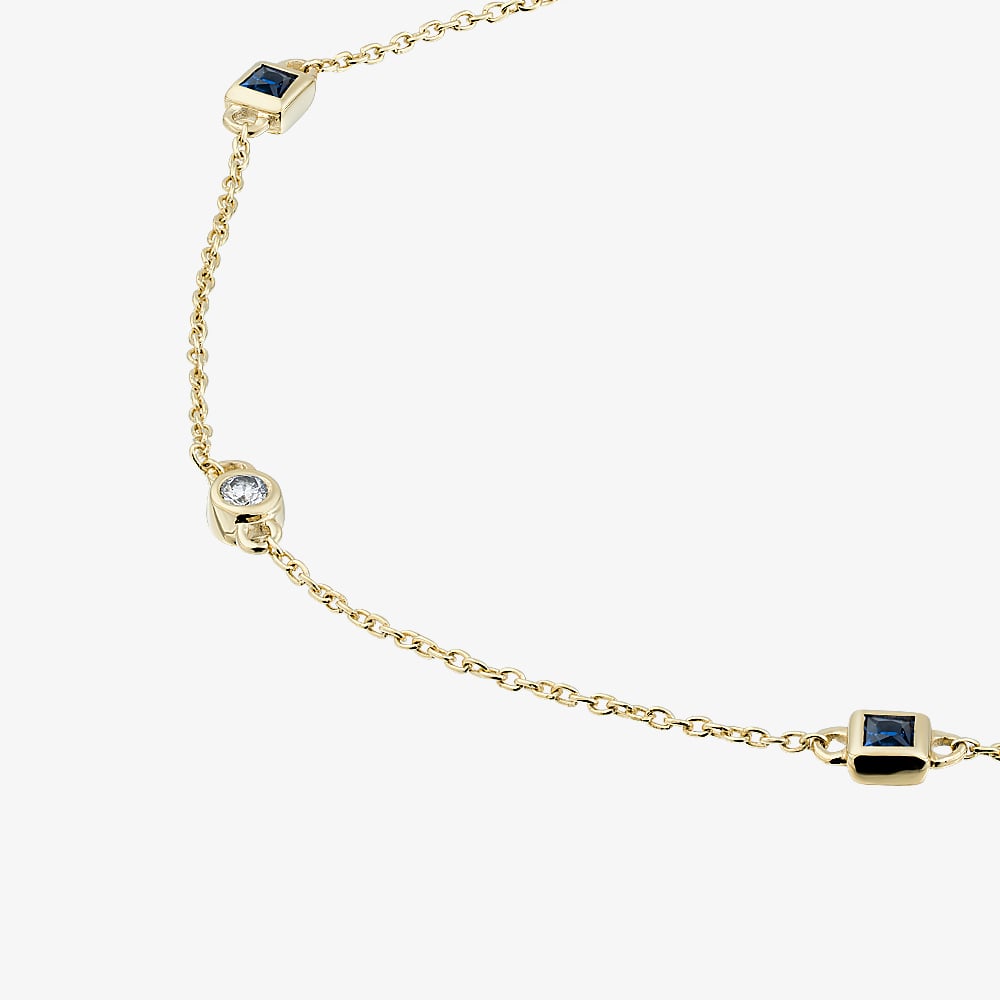 Gold Impression 9ct Yellow Gold Sapphire & Diamond Chain Bracelet RJB04749-BS