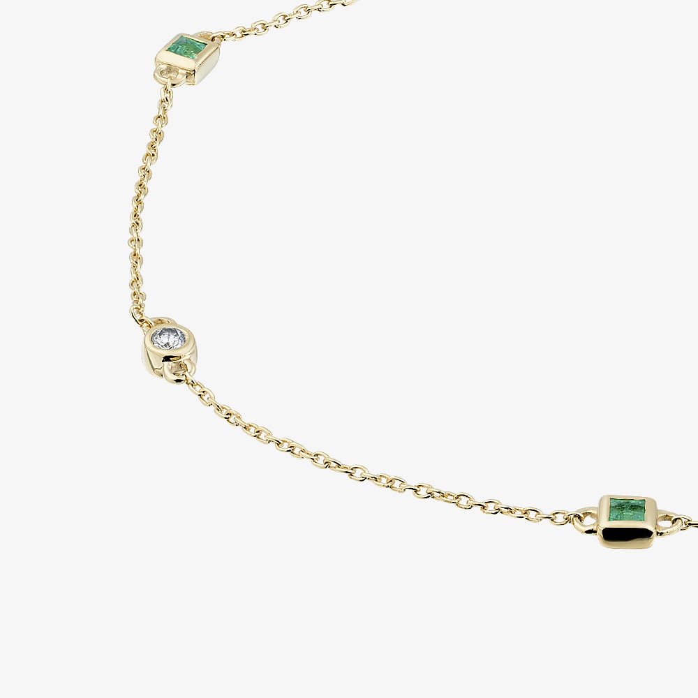 Gold Impression 9ct Yellow Gold Emerald & Diamond Chain Bracelet RJB04749-E