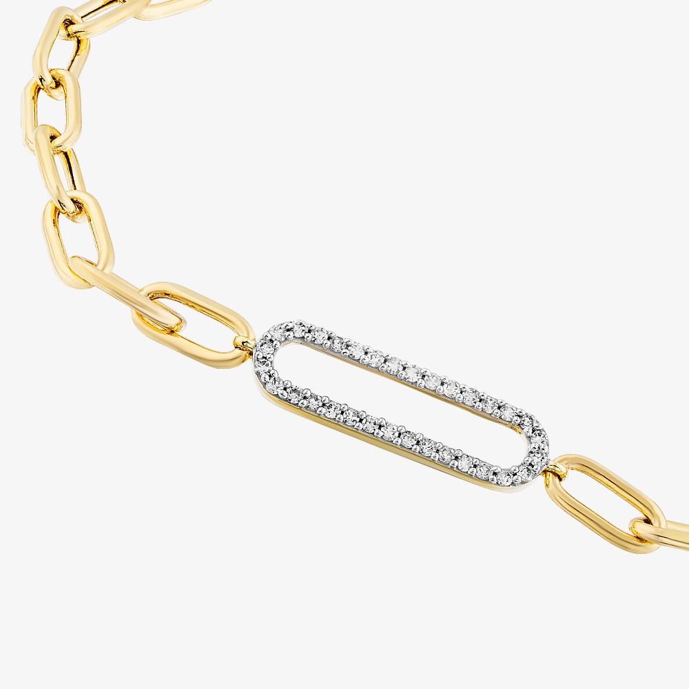 Pure Brilliance 9ct Yellow Gold 0.15ct Diamond Paperclip Bracelet THB44260-15NJ
