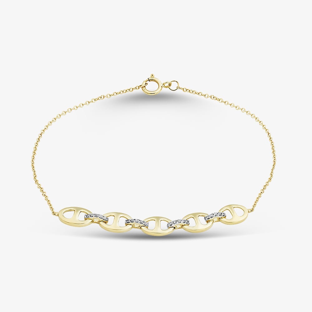 Pure Brilliance 9ct Yellow Gold 0.10ct Diamond Interlinked Chain Bracelet THB46274-10