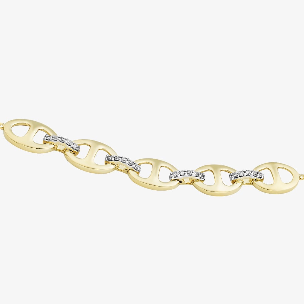 Pure Brilliance 9ct Yellow Gold 0.10ct Diamond Interlinked Chain Bracelet THB46274-10