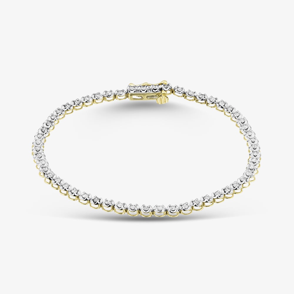 Pure Brilliance 9ct Yellow Gold 1.00ct Round Cut Diamond Tennis Bracelet THB15917-100 (YG)
