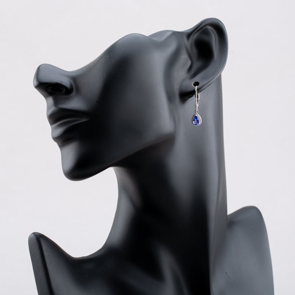 9ct White Gold Pear Cut Tanzanite & Diamond Drop Earrings RJE0306