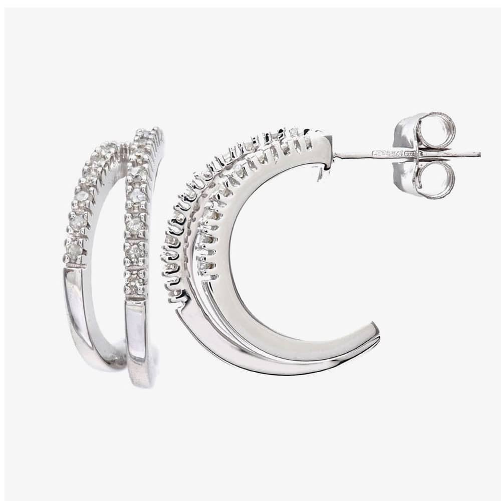 9ct White Gold 0.10ct Diamond Double Half Hoop Earrings PE03084W