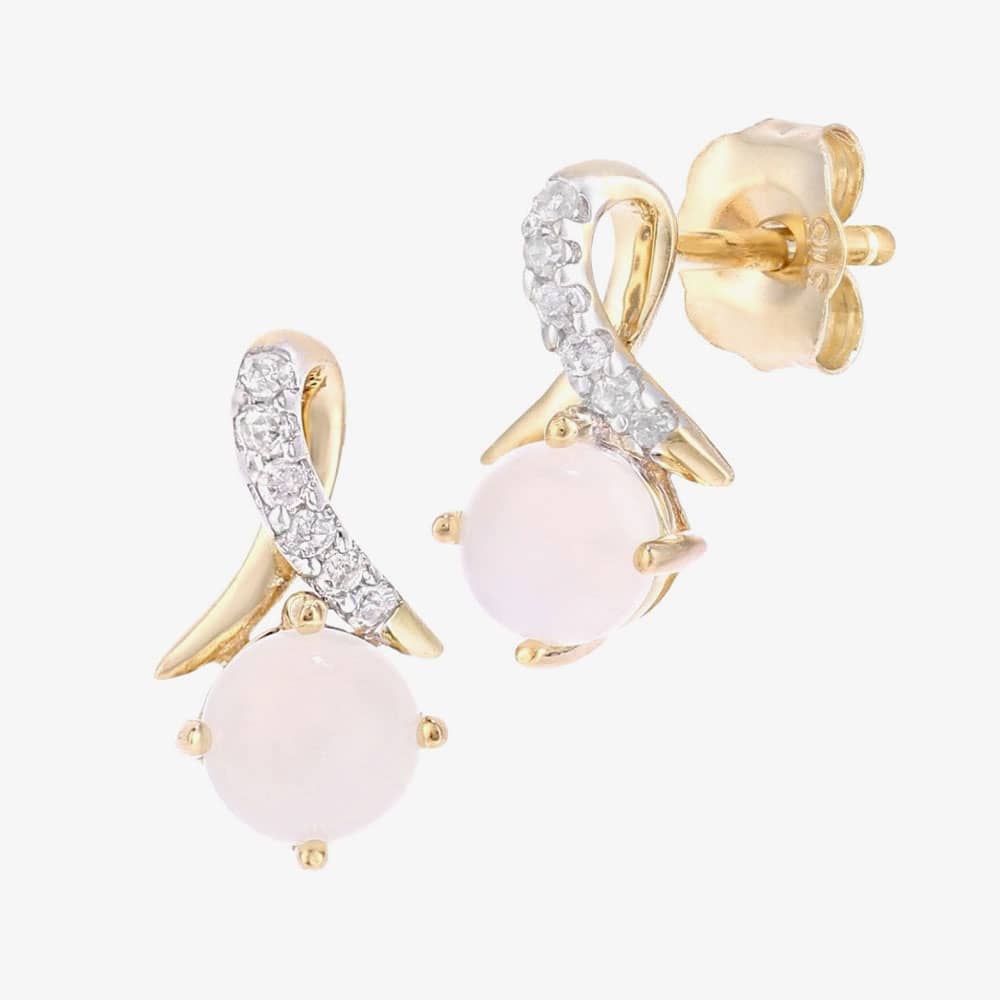 9ct Yellow Gold Opal & 0.05ct Diamond Crossover Stud Earrings PE05560YOP