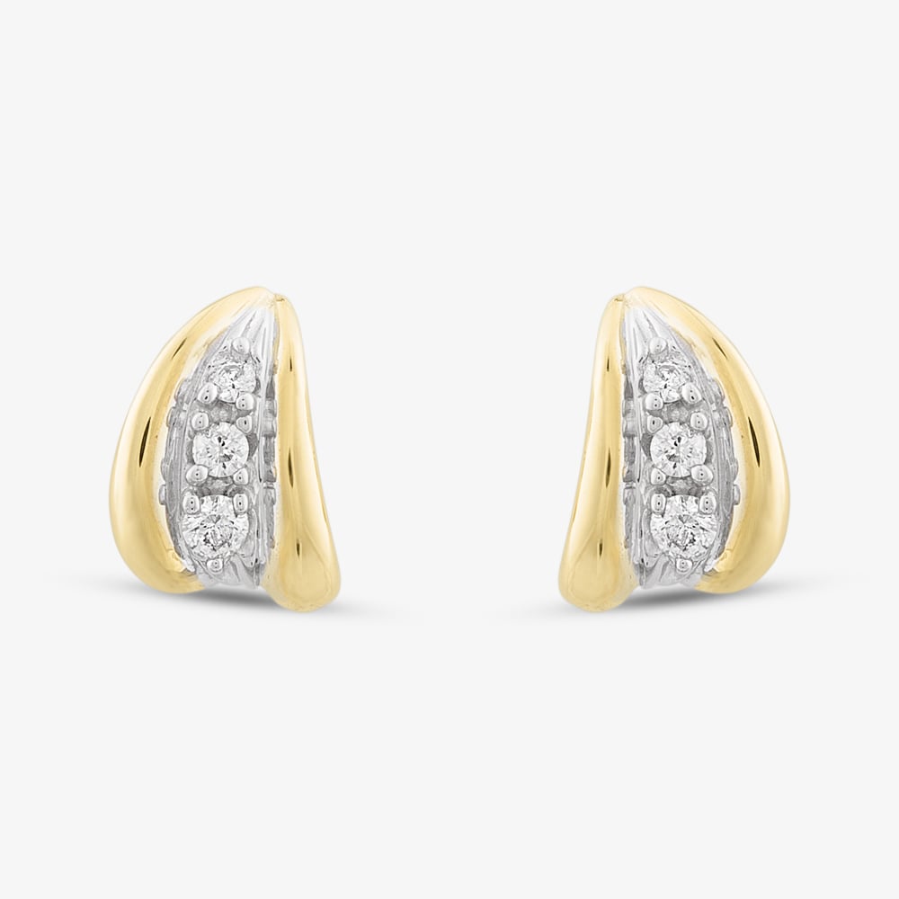 9ct Yellow Gold Brilliant Cut Diamond Curved Studs Earrings E1240/10-10