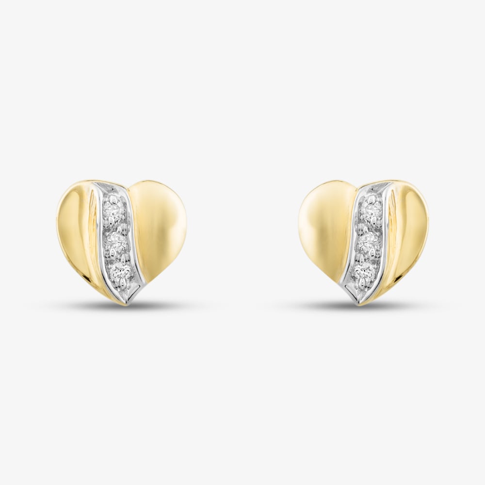 9ct Yellow Gold Brilliant Cut Diamond Curved Heart Studs Earrings E813-9