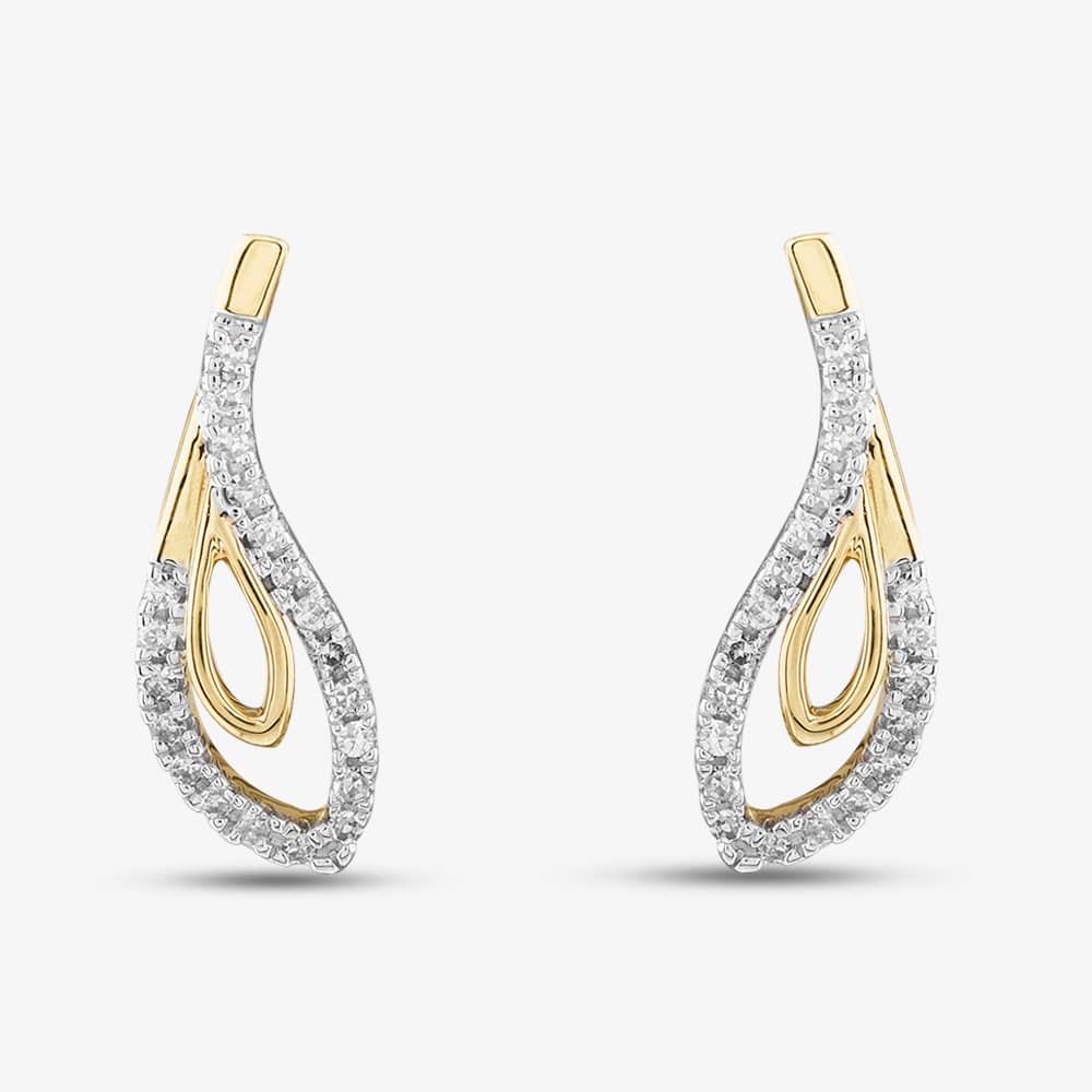 9ct Yellow Gold 0.15ct Brilliant Cut Diamond Tear Drop Stud Earrings THE41403-15 (YG)
