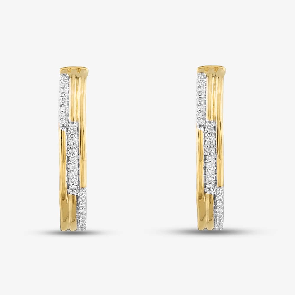 9ct Yellow Gold 0.10ct Brilliant Cut Diamond Three Row Hoop Earrings THE41711-10 (YG)