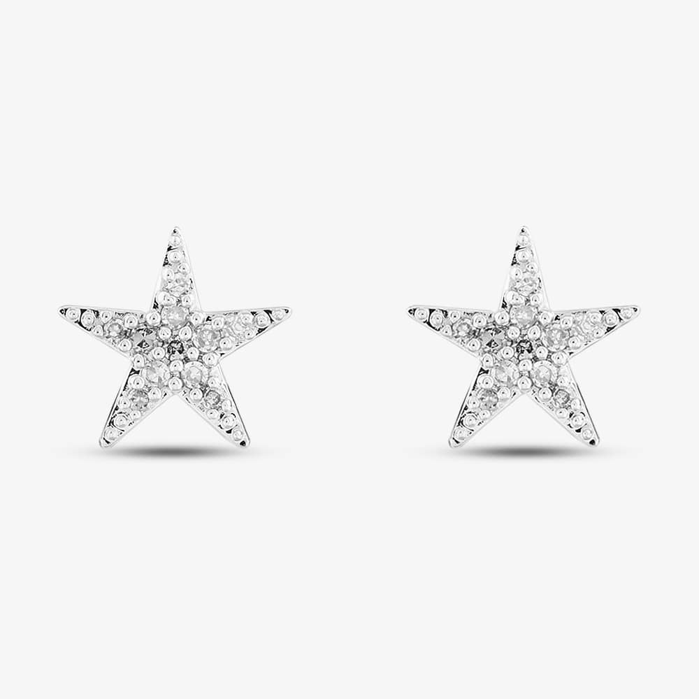 9ct White Gold 0.07ct Brilliant Cut Diamond Star Stud Earrings THE40527-07 (WG)