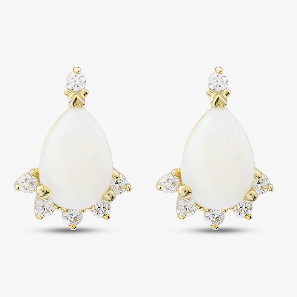 9ct Yellow Gold Oval Opal & Diamond Cluster Stud Earrings E4583-10