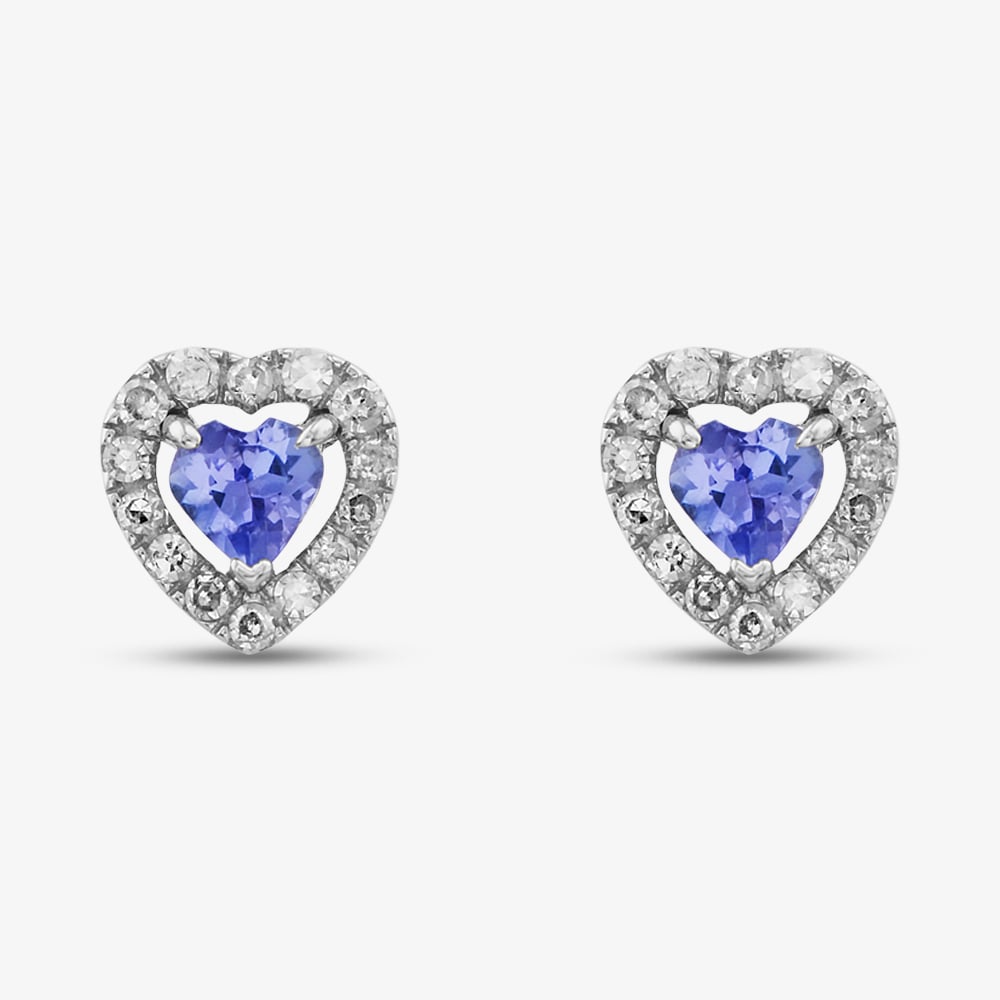 Gold Impression 9ct White Gold Tanzanite & Diamond Heart Stud Earrings RJE4006
