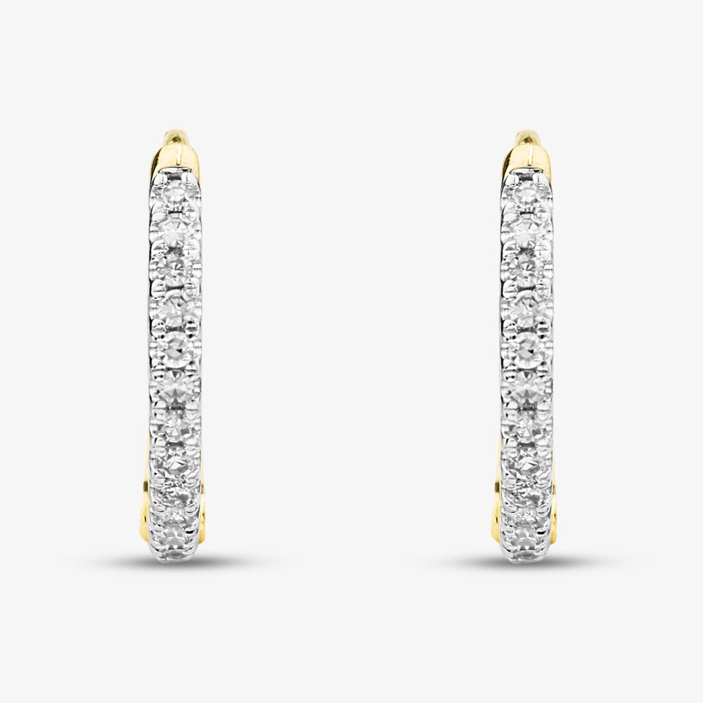 Pure Brilliance 9ct Yellow Gold 0.10ct Brilliant Cut Claw Set Diamond Huggie Hoop Earrings THE45083-10