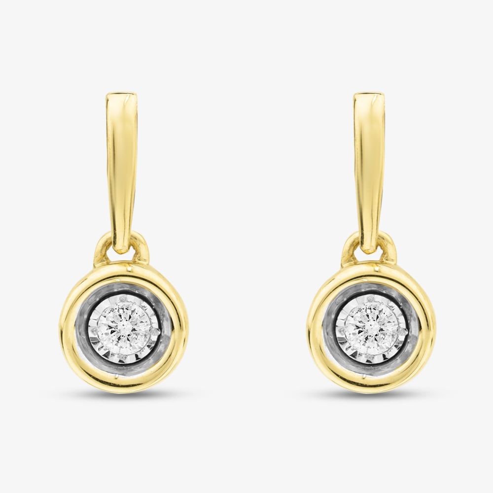 Pure Brilliance 9ct Yellow Gold 0.10ct Brilliant Cut Diamond Dropper Stud Earrings THE30825-10