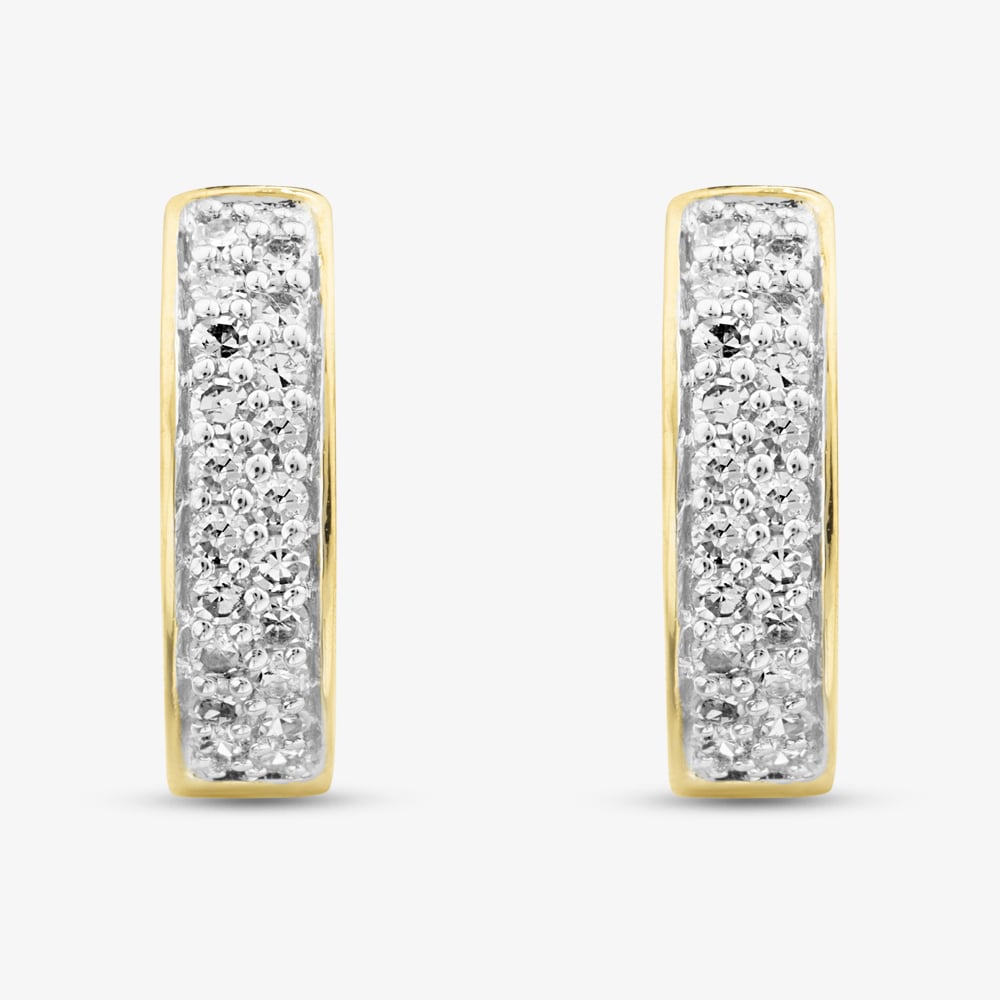 Pure Brilliance 9ct Yellow Gold 0.25ct Diamond Channel Set Two Row Huggie Earrings THE45089-25
