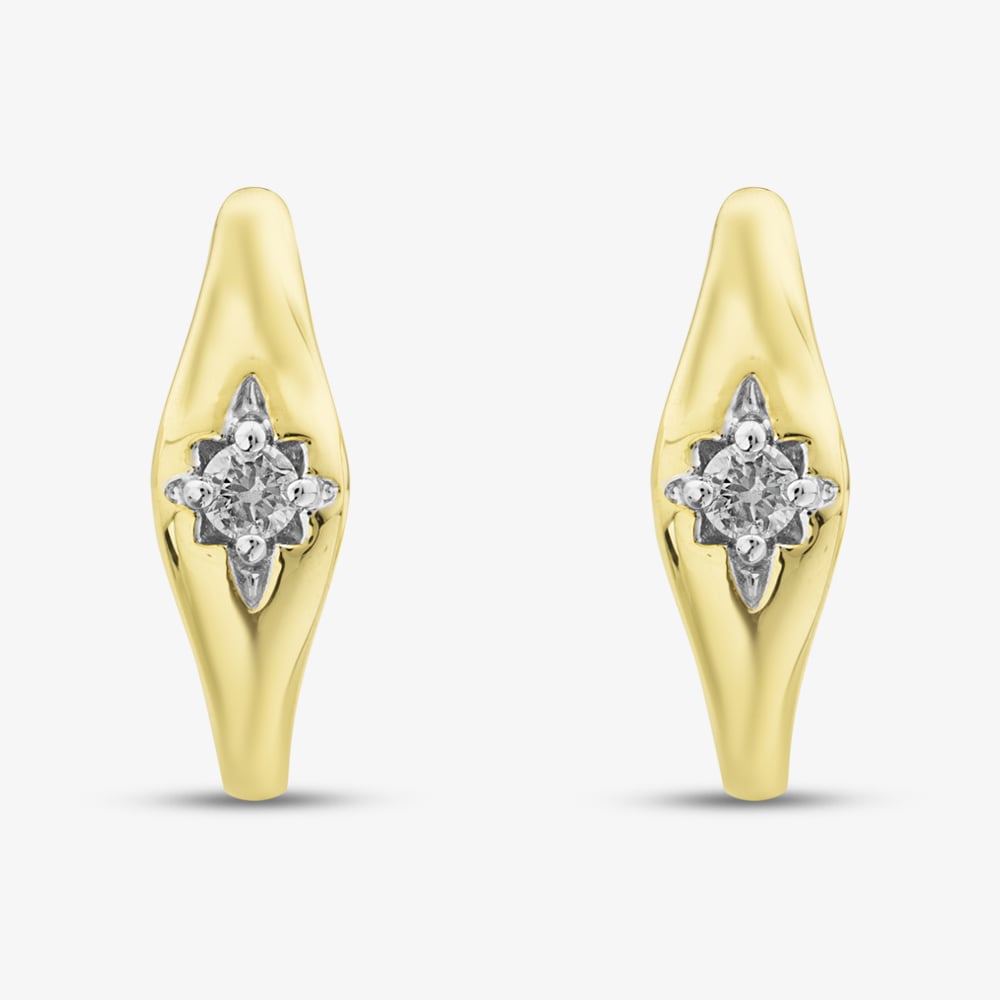 Pure Brilliance 9ct Yellow Gold 0.08ct Brilliant Cut Diamond Huggie Hoop Earrings THE42986-08NJ