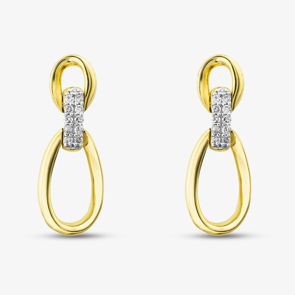 9ct Yellow Gold 0.08ct Pave Set Diamond Oval Linked Dropper Stud Earrings THE44320-08NJ