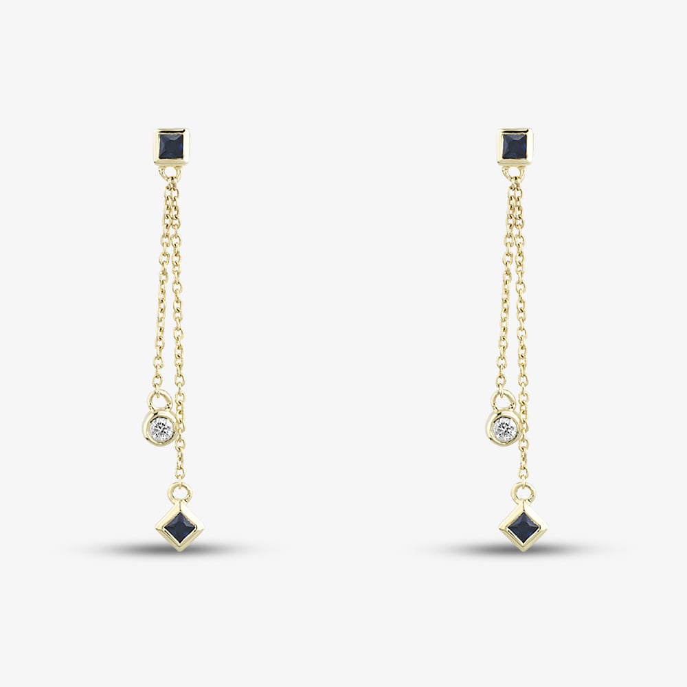 9ct Yellow Gold Sapphire & Diamond Two Strand Drop Earrings RJE04757-BS