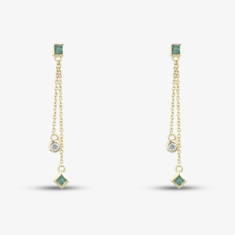 9ct Yellow Gold Emerald & Diamond Two Strand Drop Earrings RJE04757-E