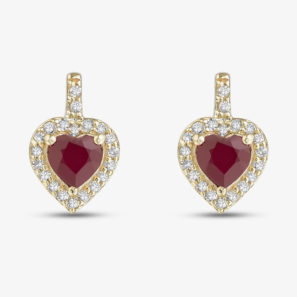 9ct Yellow Gold Ruby & Diamond Heart Stud Earrings RJE04752-R