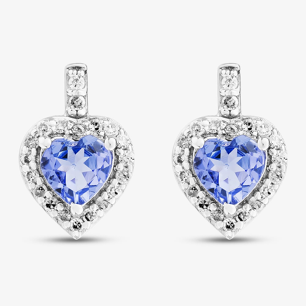 9ct White Gold Tanzanite & Diamond Heart Stud Earrings RJE04752-TA
