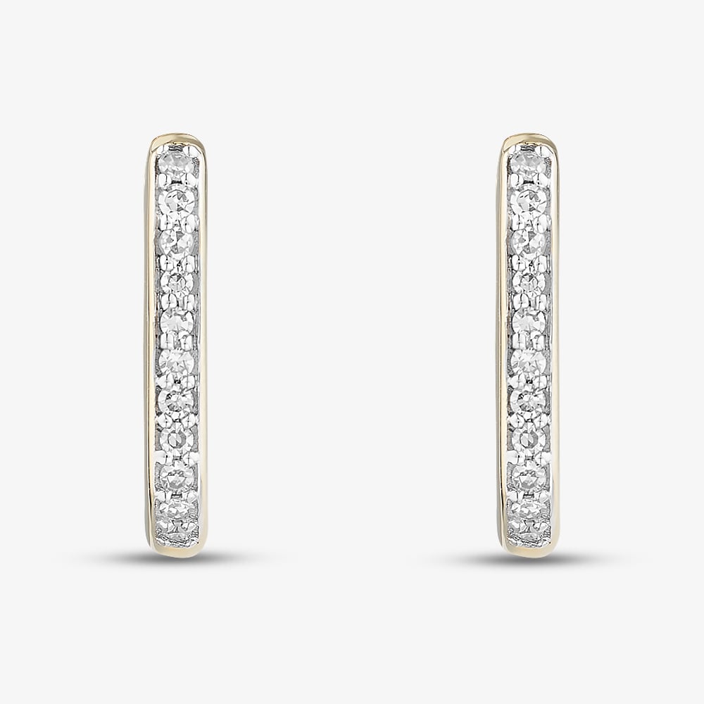 Pure Brilliance 9ct Yellow Gold 0.10ct Brilliant Cut Diamond Oval Hoop Earrings THE35076-10