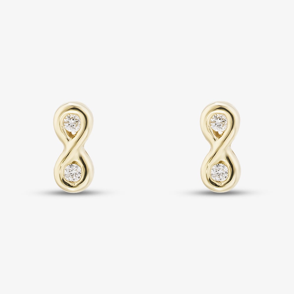 9ct Yellow Gold 0.14ct Round Cut Diamond Infinity Stud Earrings E4648/01-10