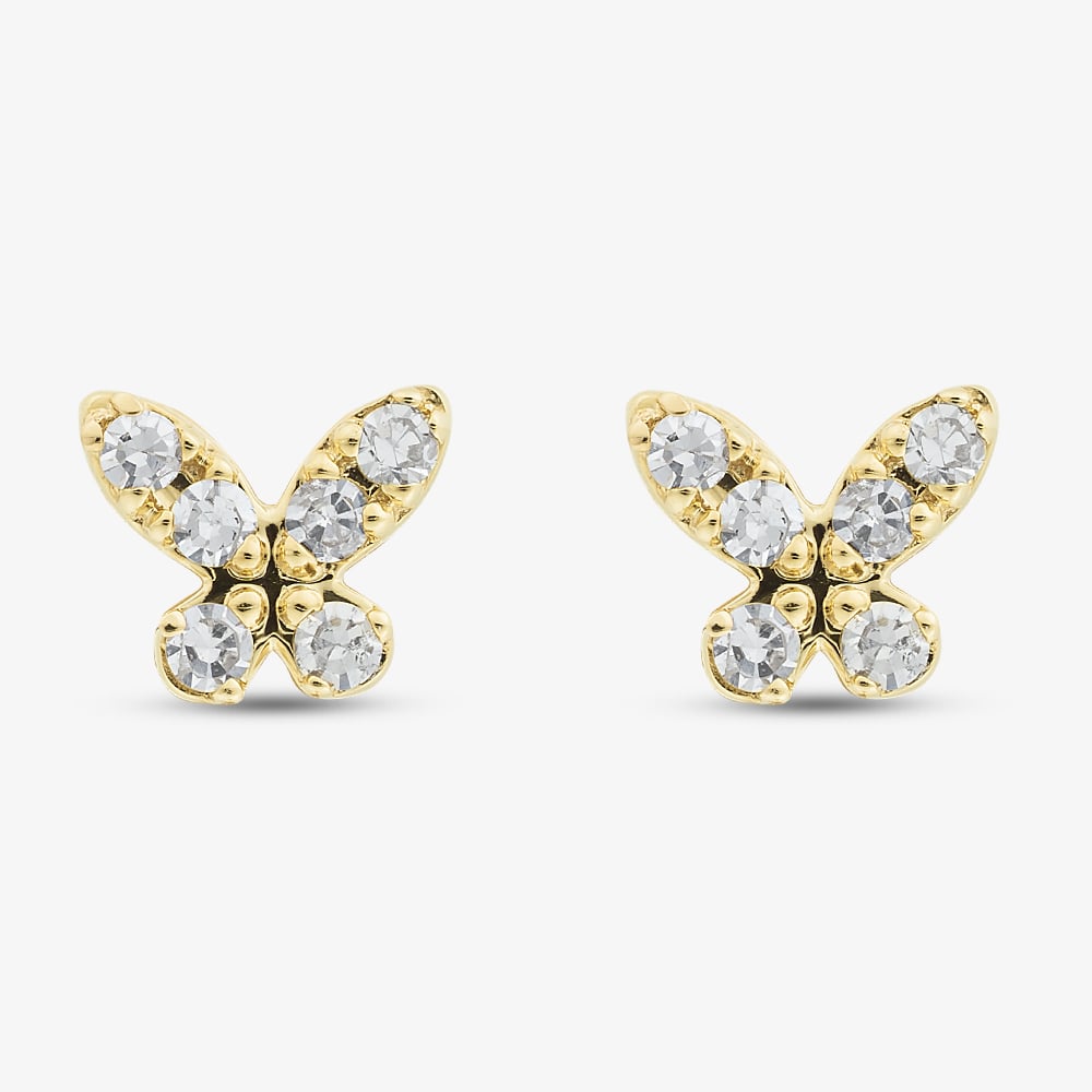 9ct Yellow Gold 0.08ct Brilliant Cut Diamond Butterfly Stud Earrings THE46446-08